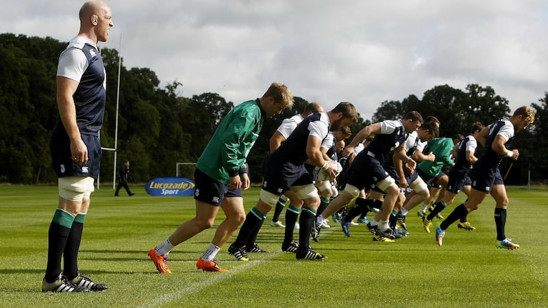 Captain Paul O'Connell leads the Ireland players through a training session ahead of the World Cup squad announcement at Carton House, Dublin on Tuesday<br />Picture: PA