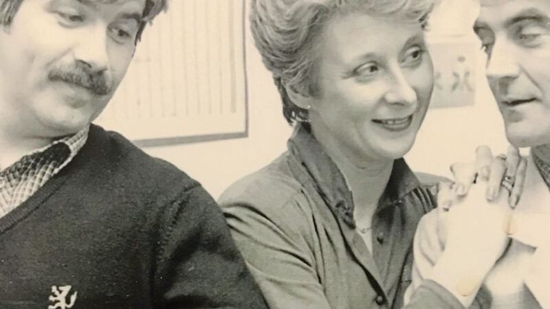 In her early days with BBC Radio Foyle, Anita worked with broadcasting legends, Joe Mahon and the late Gerry Anderson. Picture by BBC Radio Foyle. 