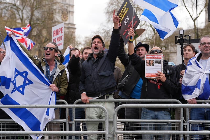 Demonstrators during a pro-Israel protest in Parliament Square, central London