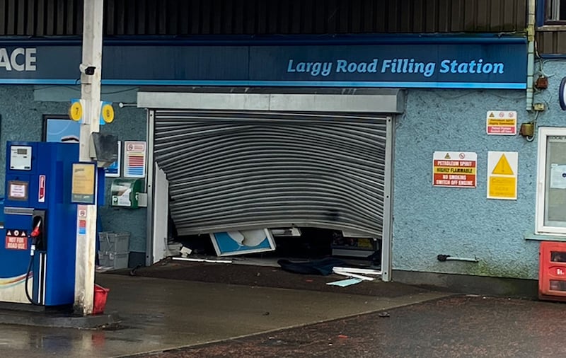 Shutters at the petrol station were damaged in the attempted ATM theft. Picture by Mal McCann&nbsp;