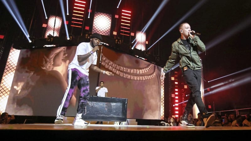 Aitch and ZieZie perform during Capital&#39;s Jingle Bell Ball at London&#39;s O2 Arena 