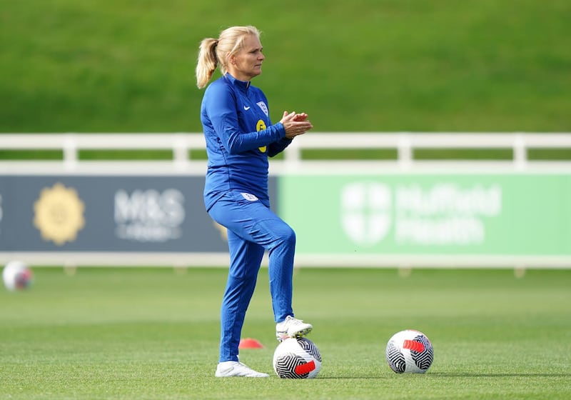 England manager Sarina Wiegman during a training session at St George’s Park (Joe Giddens/PA)