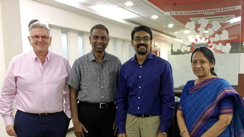 Global Management Academy chief executive James Johnston at the Madras Chamber of Commerce and Industry (MCCI) with L Ashok, chief executive of Futurenet Technologies, GMA India director Sri Nagesh and MCCI secretary general K Saraswathi 