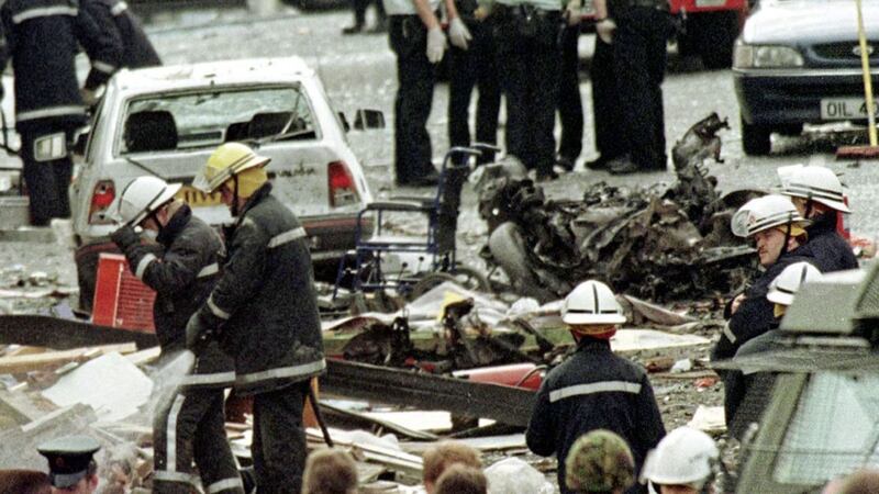 The aftermath of the bomb in Market Street, Omagh, Co Tyrone on August 15 1998 which killed 29 people including a woman pregnant with twins