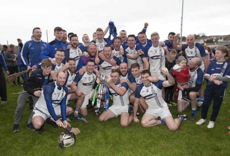 St Gall&rsquo;s celebrate after becoming Ulster intermediate hurling champions for the second time in their history