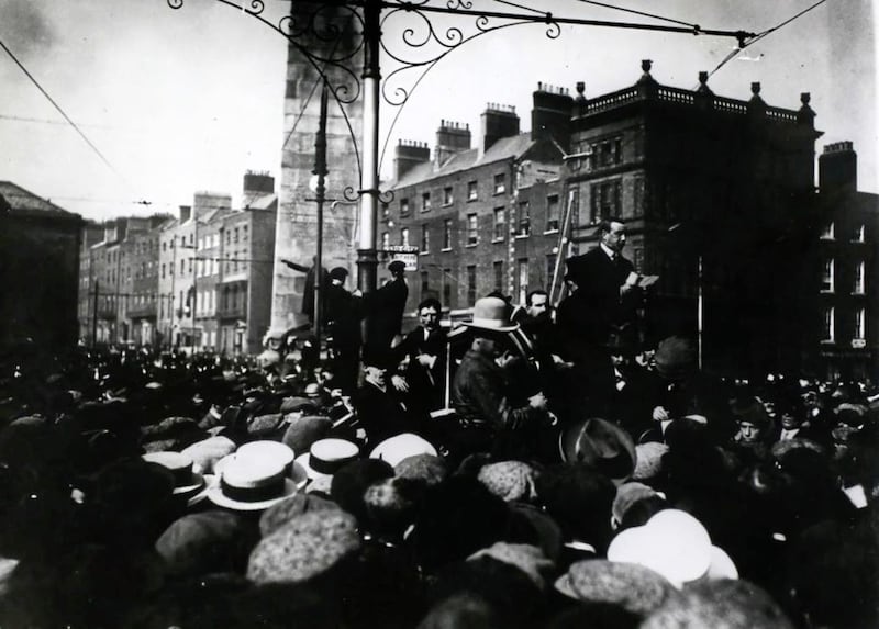 Trade Union meeting at O&#39;Connell Street, Dublin in September 1913. Photo by Ancestry.co.uk and Getty Images Archive 