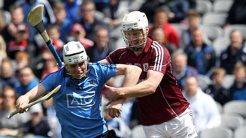 Dublin&#39;s Shane Carthy attempts to shrug off Galway&#39;s Peter Foy during Sunday&#39;s Leinster SHC game at Croke Park Picture: Philip Walsh 