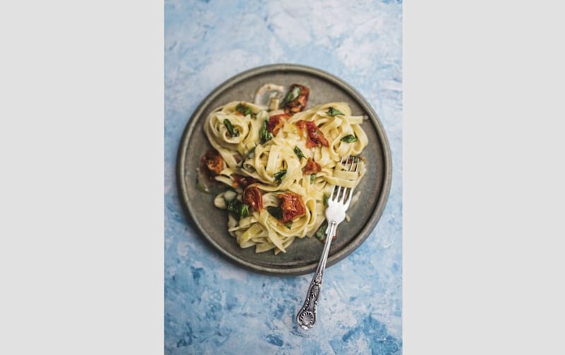 Cheesy basil and sundried tomato pasta from The Happy Pear: Vegan Cooking for Everyone 