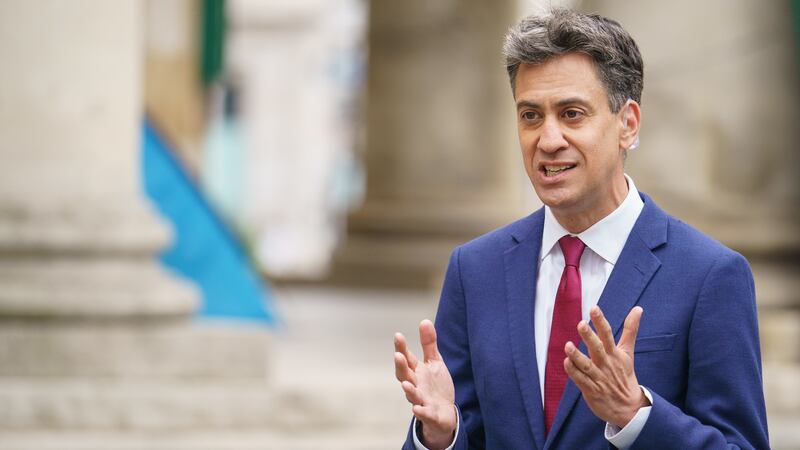 Ed Miliband said he was relishing going ‘toe-to-toe’ with the Tories on net zero at the next election (Dominic Lipinski/PA)