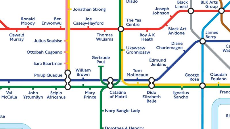 Station names have been replaced by more than 270 notable black figures from pre-Tudor times to the present day.