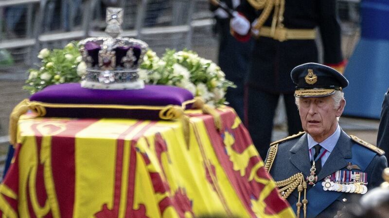 King Charles III follows the coffin of Queen Elizabeth II during the procession from Buckingham Palace to Westminster Hall, London. Photo: Aaron Chown/PA Wire 