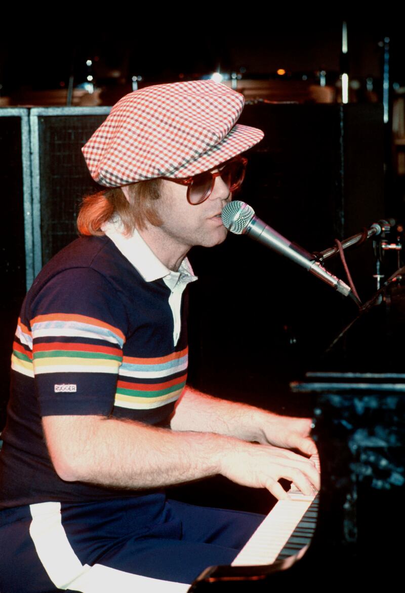 Elton John at Shepperton Studios during rehearsals for his charity concert at the Empire Pool in Wembley (PA)