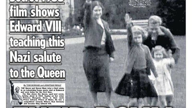 The Sun&#39;s front page showing a young Queen performing a Nazi salute with her family at Balmoral in 1933 