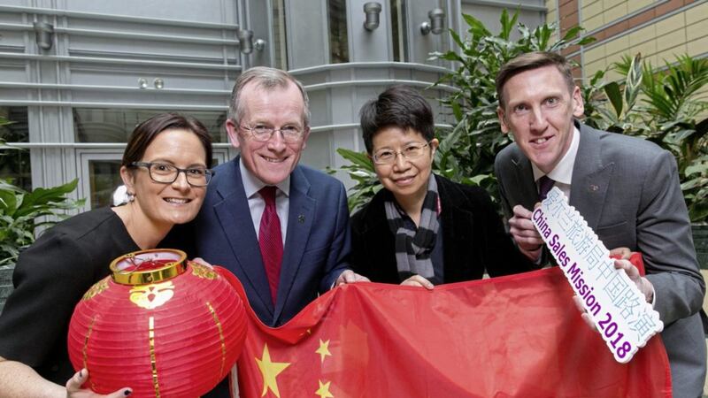 Tourism Ireland, together with 24 tourism companies from the island of Ireland, is preparing to blitz four major cities in China next month, as part of its 2018 sales mission to grow tourism from China. Pictured are: Aoife McVeigh, Visit Belfast; Niall Gibbons, CEO of Tourism Ireland; Olga Wang, Embassy of China in Ireland and James Kenny, Tourism Ireland 