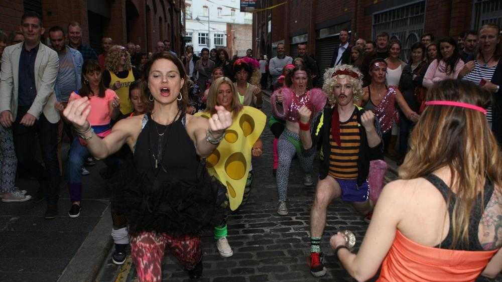 People taking part in some street aerobics during Belfast's Culture Night