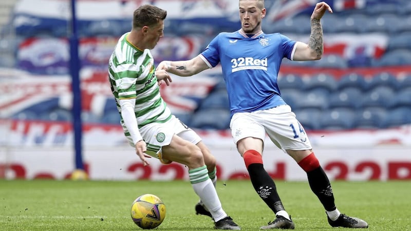 Rangers&#39; Ryan Kent (left) and Celtic&#39;s James Forrest battle for the ball during a Scottish Premiership match at Ibrox Stadium, Glasgow, last year 