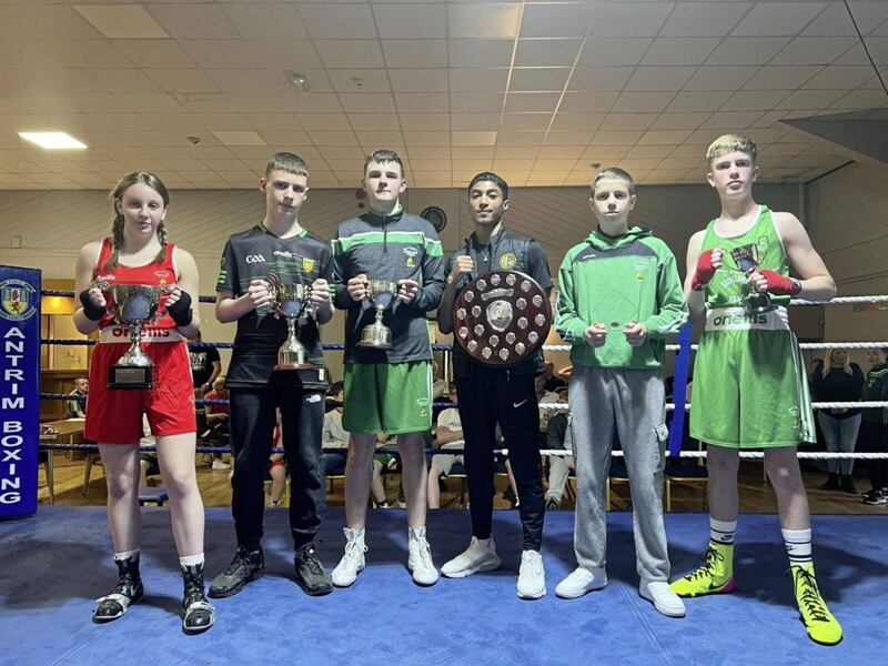 Pictured with their awards are Holy Trinity boxers Summer Fleming, Tony Crickard, Conor Braniff, Clepson dos Santos, Logan Rice and Cormac Curley 