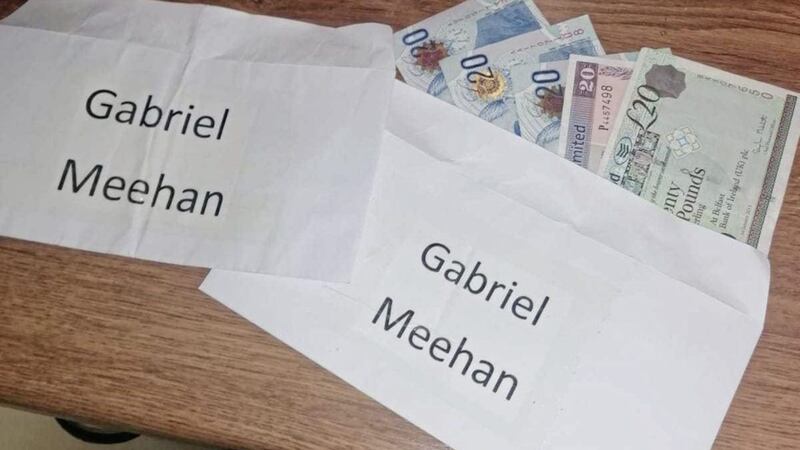 Envelopes stuffed with cash which were pushed through Gabriel Meehan&#39;s letterbox 