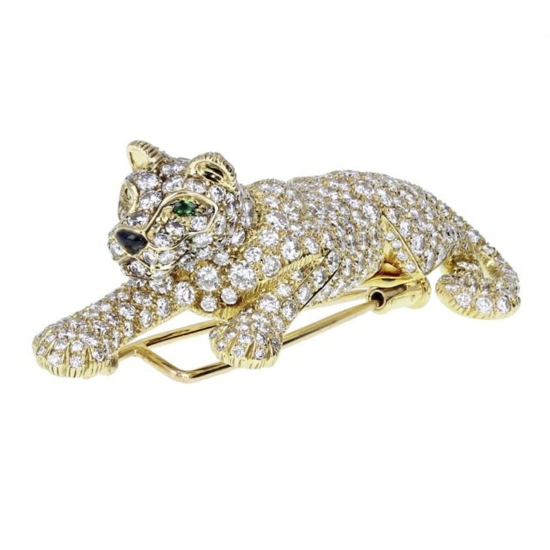 18ct Gold Pav&eacute; Diamond, Emerald &amp; Onyx Panther Brooch - Signed Cartier, Diamond Weight Approx: 10.00ct, Colour Approx: F - G, Clarity Approx: VVS - VS, Est NRV: &pound;65000 