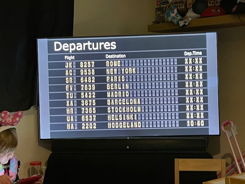 The departure board set up by Heather Hodgson