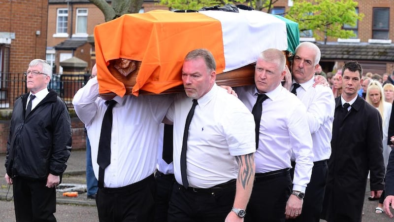 Eddie Copeland (middle) was among the pallbearers at Jock Davison&#39;s funeral 