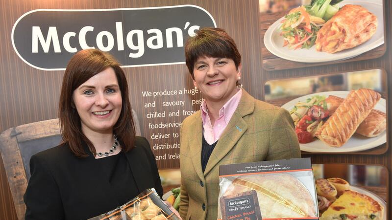 Enterprise minister Arlene Foster is pictured with Grainne Hampton, managing director of McColgan&rsquo;s 