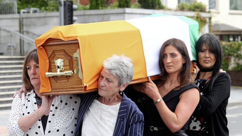 Mourners gathered in west Belfast yesterday for the funeral of Margaret Doherty, who was the mother of hunger striker. Picture: Mal McCann. 