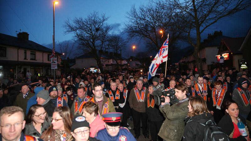 The Orange Order mark the 1000th day of protest at Twaddell Avenue. Picture by Declan Roughan