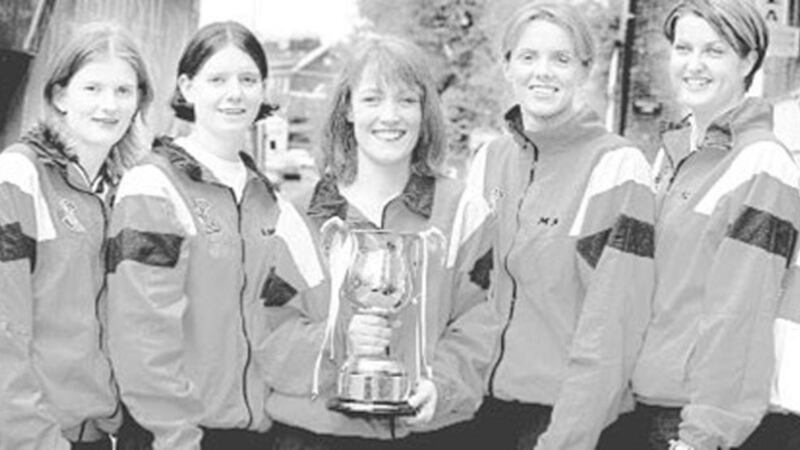 WINNING FEELING....Members of the Derry camogie team who won the National Junior League title in Wexford on Sunday. (Left to right) Claire Doherty, Shauna McCaul, Mary O&rsquo;Kane, Martina Mulholland, Siobhan Convery and Margaret Brolly (assistant manager). 