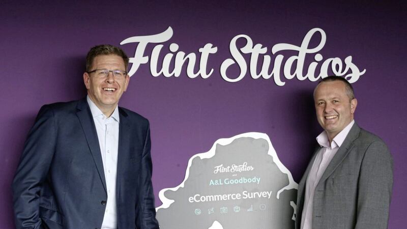Pictured at the launch of the Northern-Ireland wide eCommerce survey are: Mark Thompson, corporate partner at A&amp;L Goodbody; and Jeremy Biggerstaff, managing director at Flint Studios. 