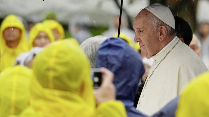 Pope Francis leaves at the Atomic Bomb Hypocenter Park in Nagasaki, Japan Picture by Eugene Hoshiko/AP 