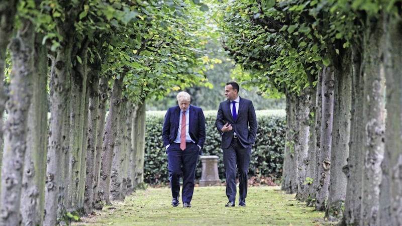 Taioseach Leo Varadkar meets with then Prime Minister Boris Johnson at Thornton Manor Hotel on The Wirral, Cheshire, ahead of private talks in a bid to break the Brexit deadlock in October 2019 