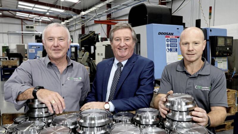At the opening of CM Precision Components&#39; new factory are: managing director, Kieran Cooper; Bill Montgomery, Invest NI and Sean McLaughlin, director of CM Precision 