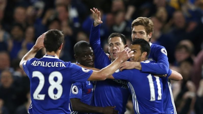 Chelsea celebrate Eden Hazard's goal