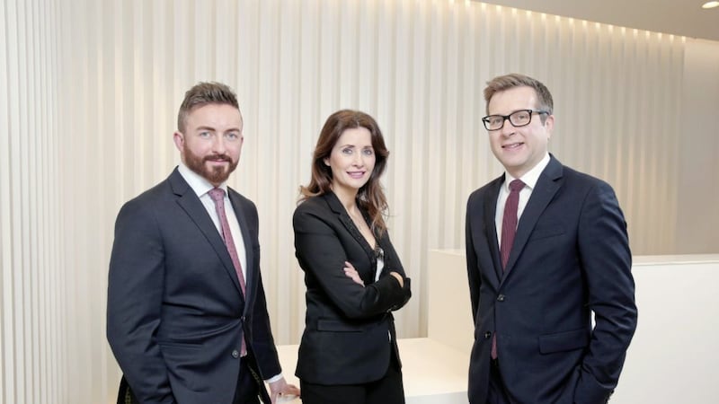 Pictured (from left) are Lanyon Communications partners Katie Doran and Jonathan Ireland with new hire David Elliott 