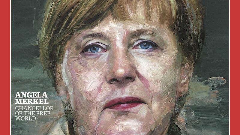 German Chancellor Angela Merkel is featured as Time's Person of the Year painted by Northern Ireland artist Colin Davidson. Picture by Time Magazine via AP&nbsp;