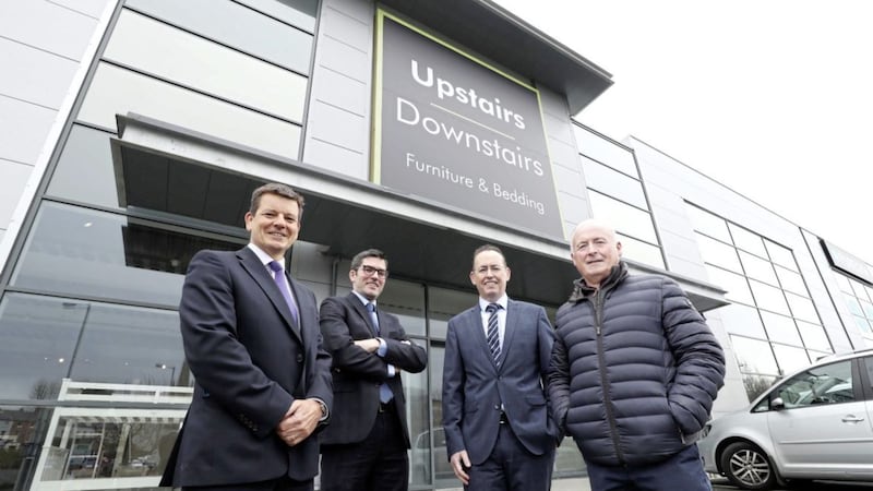 Pictured outside Laganbank are (from left) Colin Mathewson (CBRE), Geoff Sharpe (Danske Bank), Shane Murphy (JH Turkington &amp; Sons) and Michael McQuaid (Upstairs Downstairs) 