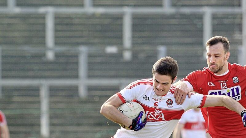 Chrissy McKaigue could return for Derry to take on Cork in Division Two again on Sunday, this time at Owenbeg. <br />Picture Margaret McLaughlin