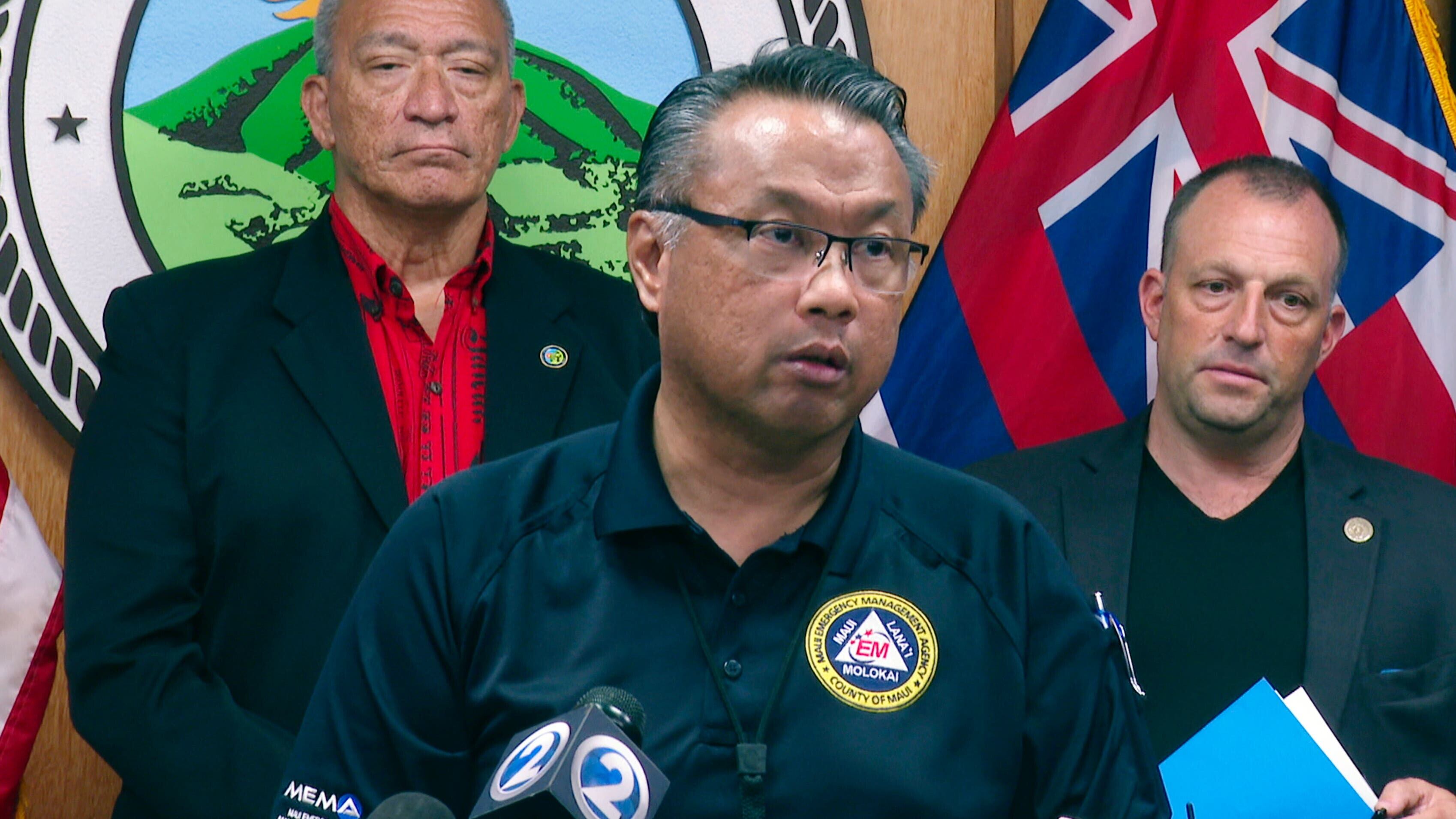 Maui Emergency Management Agency administrator Herman Andaya speaks during a news conference in Hawaii (Mike Householder/ AP)