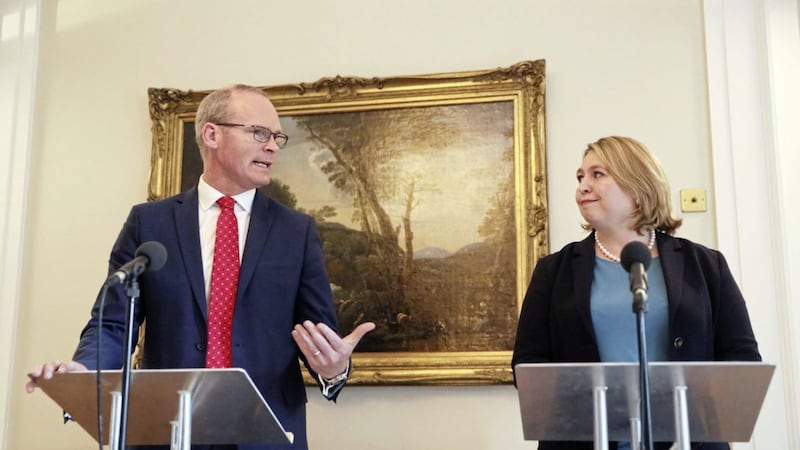 T&aacute;naiste Simon Coveney and secretary of state Karen Bradley hold a press conference at Stormont last Friday, as they make an announcement about a fresh bid to restore powersharing. Picture by Brian Lawless/PA Wire 