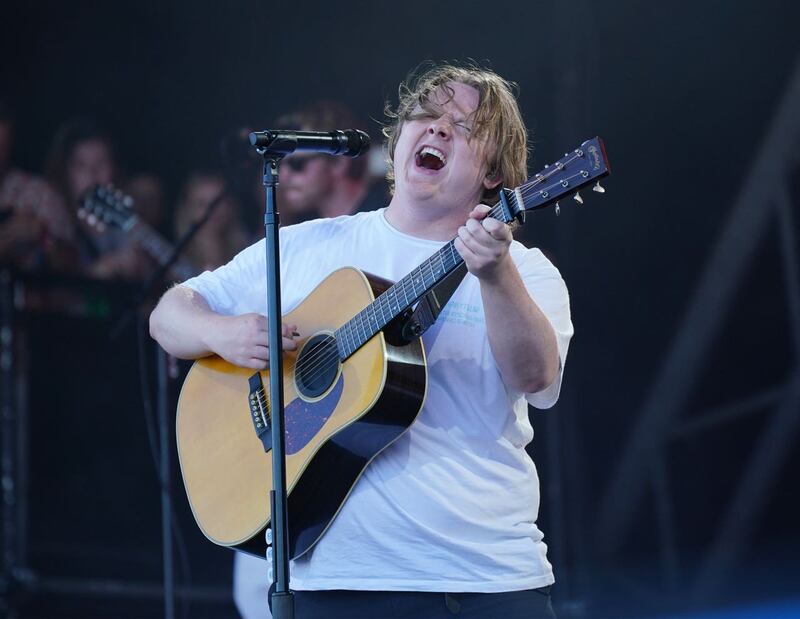 Lewis Capaldi performing on the Pyramid Stage at the Glastonbury Festival