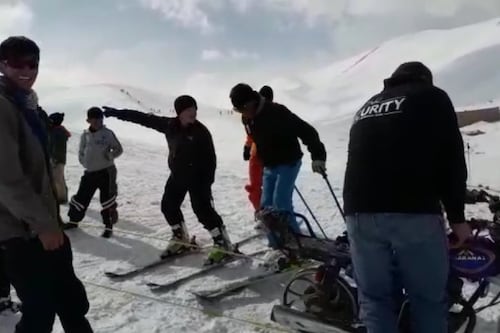 Watch: Motorbike and wheelbarrow used to create makeshift ski lift