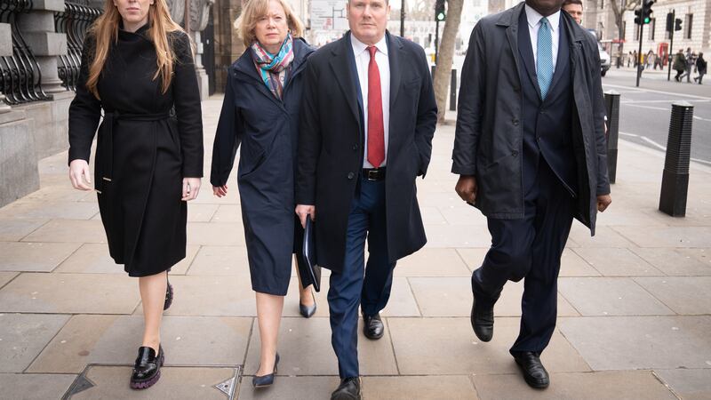 (left to right) Labour deputy Leader Angela Rayner, shadow leader of the House of Lords Baroness Angela Smith, Labour leader Sir Keir Starmer and shadow foreign secretary David Lammy