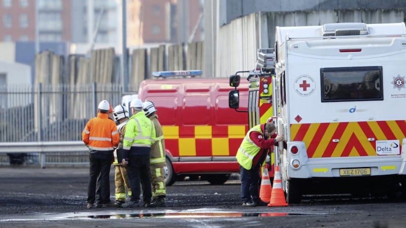 Police, the Health and Safety Executive and Ambulance Service attended an incident at Stormont Wharf in the Docks area of Belfast. Picture by Mal McCann 