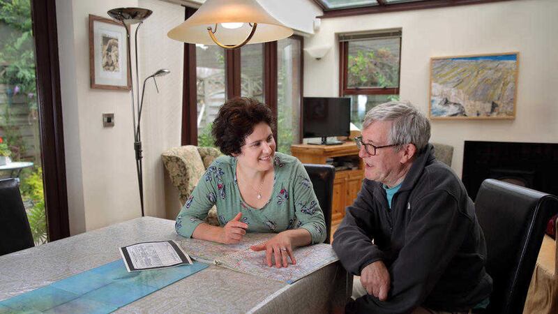 Claire Hanna and her father Eamonn plan their trip to the WW1 battlefields in France. Picture by Cliff Donaldson 