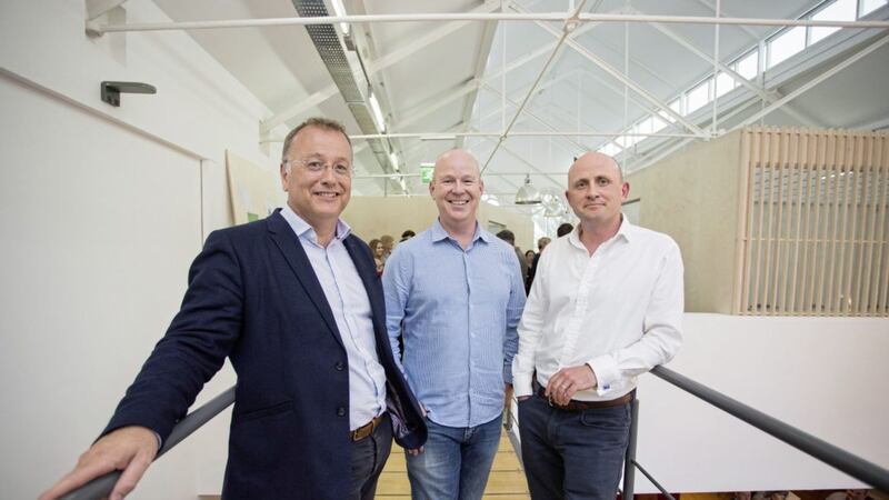 Pictured at the official opening of the Ormeau Baths tech space are (from left) Hal Wilson, partner in Pentech Ventures; Ormeau Baths co-founder Mark Dowds; and techstart NI investment director Jamie Andrews 