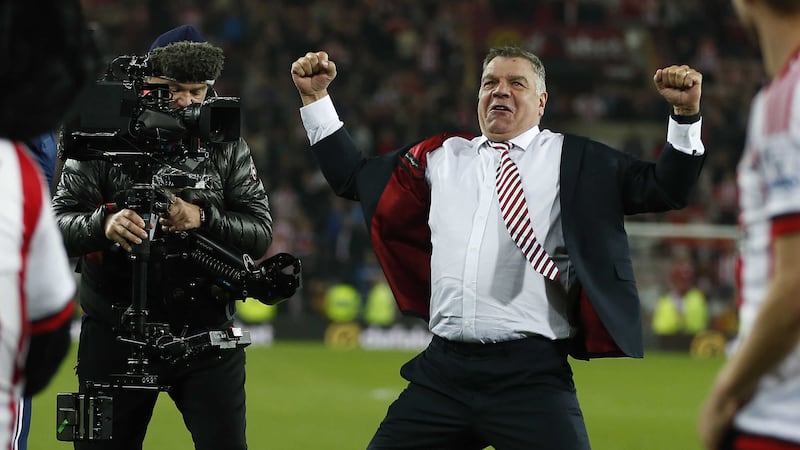 Sunderland manager Sam Allardyce celebrates after the final whistle during the Barclays Premier League match at the Stadium of Light&nbsp;