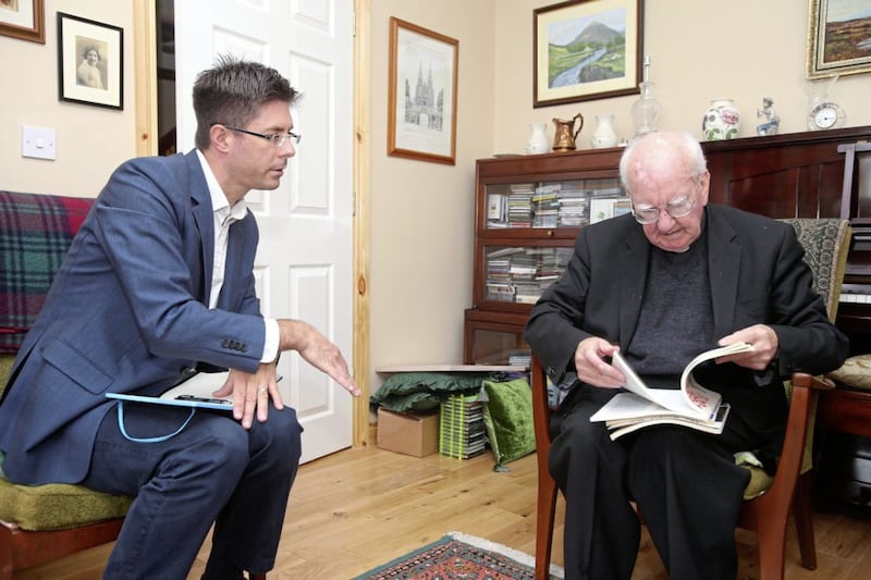 Monsignor Raymond Murray, who recently celebrated his 80th birthday, talks to William Scholes. Picture by Mal McCann 