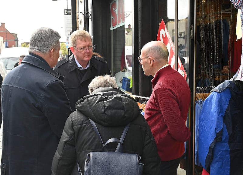 Pacemaker Press. 27 March 2024:  British Minister Lord Caine pictured during a visit to Flood-hit Downpatrick to meet with local traders.
Picture By: Arthur Allison/Pacemaker Press.