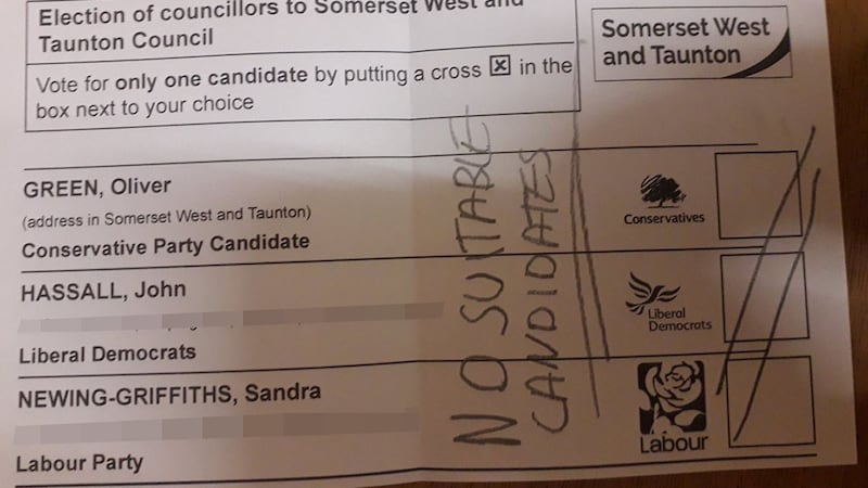 A number of voters shared pictures of their spoiled papers including messages such as ‘Get May out’, ‘Brexit betrayal’ and ‘Traitors’.